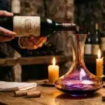 Homme versant un vin rouge Margaux 1989 dans une carafe