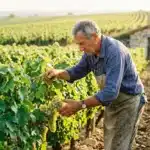 Vigneron récolte raisins blancs dans vignoble
